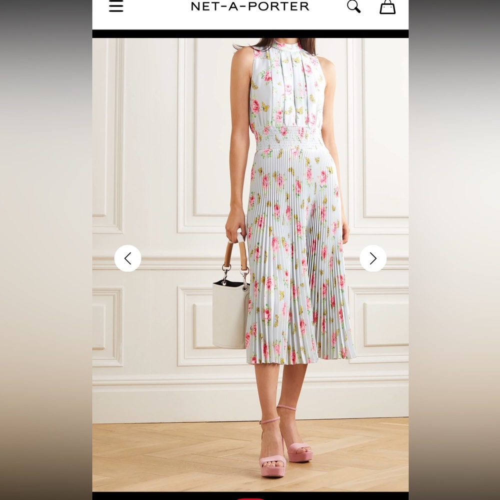 Prada Light Blue Floral Midi Dress with Pink Roses - Picture 7 of 11